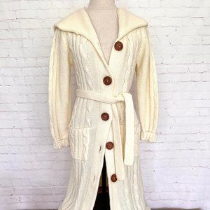 70's NWT Off White Midi Cardigan with Hood - Size Medium - F.O.B./N.Y.